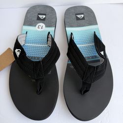 Quiksilver Men's Black Quilted Highline Slub Flip Flops Brand new without box Size: 13 (46) Black/Blue Thong toe Quilted comfy wide straps