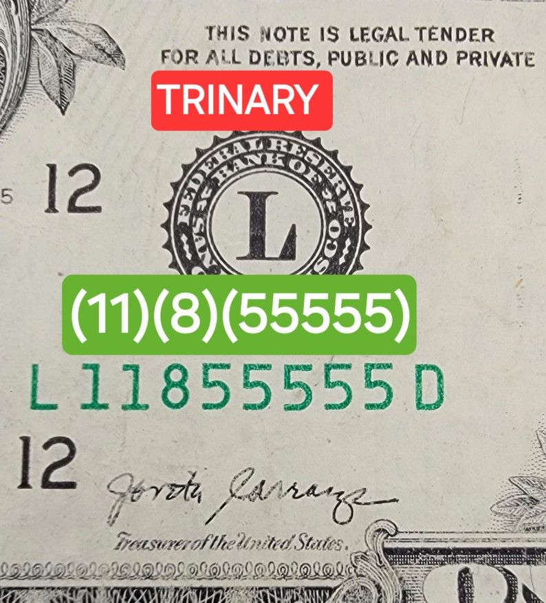 Beautiful $1 Trinary Fancy Numbers Series Bill 2017-A (L (11)(8)(55555) D (A#84)