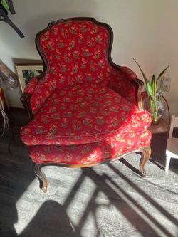 French Provincial Bergère Armchair Red Floral