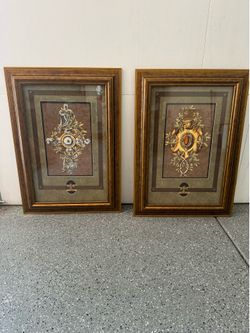 Pair of Paragon Picture Gallery Laurel Emblem II Framed Art from Paradise Valley estate