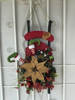 Christmas Wreath Decoration Elf On A Sled