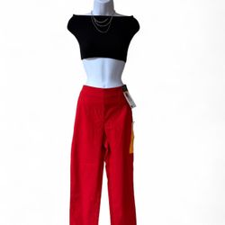 Rafaella Red High-Waisted Straight-Leg Pants Women's 12