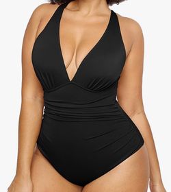 Shapellx Black One-Piece Swimsuit Deep V-Neck