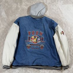 Vintage 90s Winnie The Pooh Disney Denim Varsity Bomber Jacket XXL