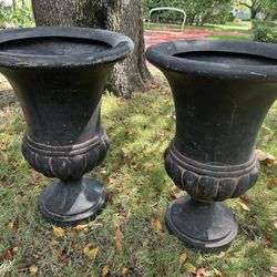 2 Tall Black Urn Planters 