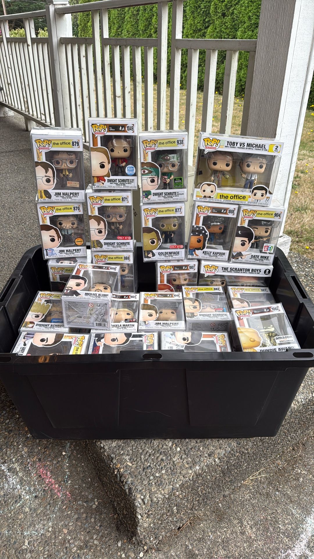 A tub full of The Office Funko Pops!