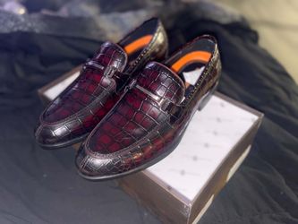 Burgundy Croc-Embossed Leather Loafers