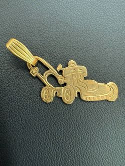 14k solid yellow gold car lawn mower pendant charm 2.5 grams