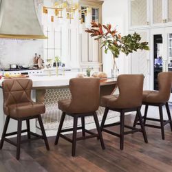 Zola 26 in. Dark Brown Wood Frame Faux Leather Upholstered Swivel Bar Stool (Set of 4)