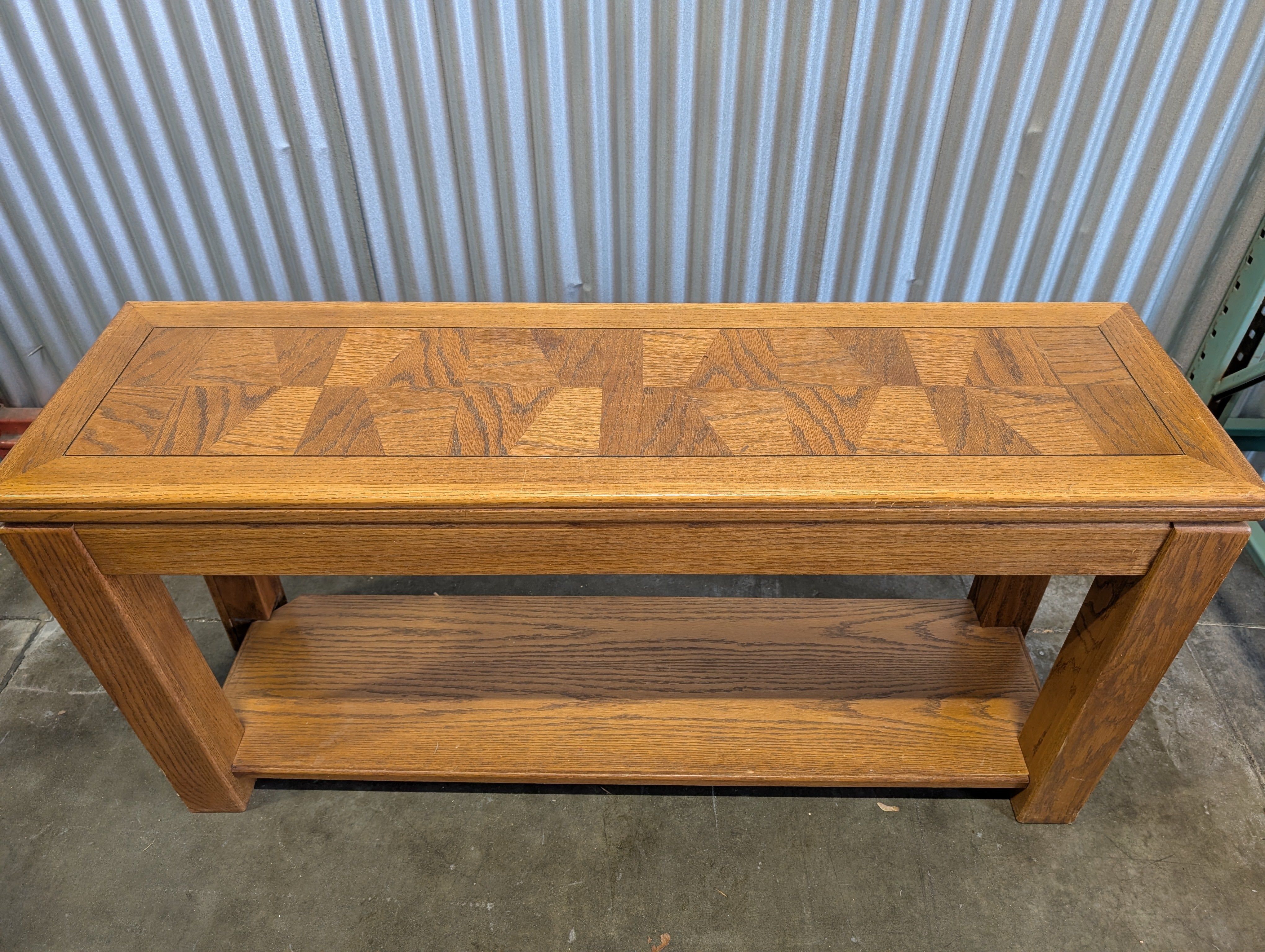 Rustic Oak Console Table with Inlaid Top