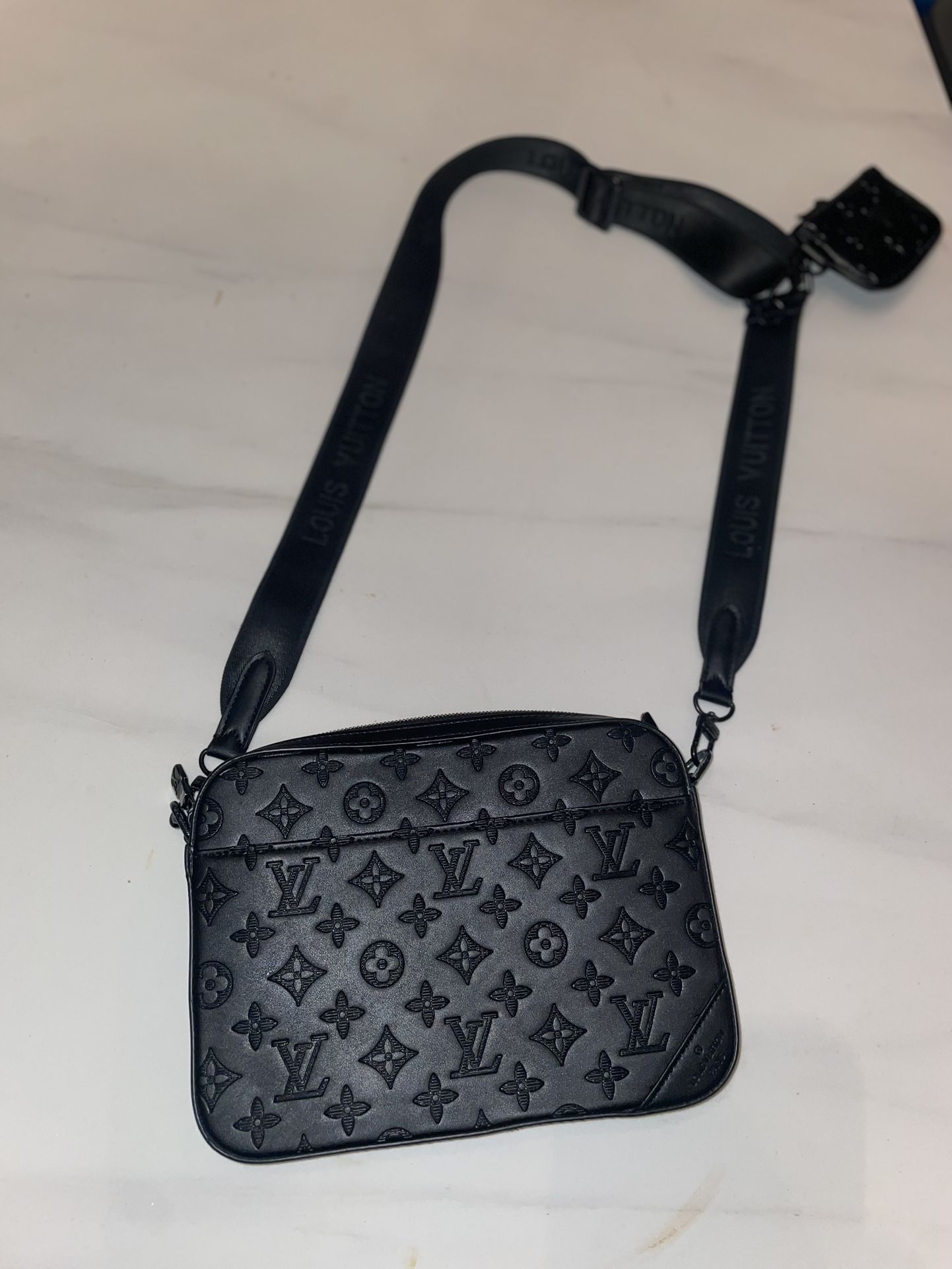 LOUIS VUITTON Duo messenger Shoulder Bag SP5888 Monogram Shadow Black Used mens