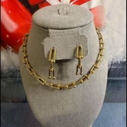 Waterproof  18K GOLD PLATED STAINLESS STEEL NECKLACE, and earing