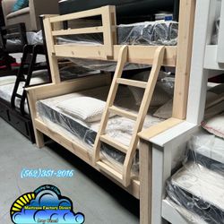 White Wash Litera Bunk Bed Twin Full With Mattresses 