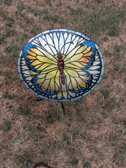 Butterfly Mosaic Glass Bird Bath