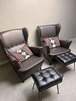 IKEA STRANDMON Leather Wingback Accent Chairs – Dark Brown – Like New (Set of 2)