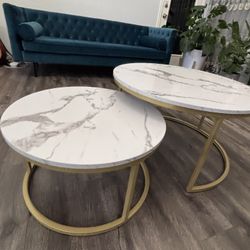 Modern Round Marble-look Nesting Coffee Tables