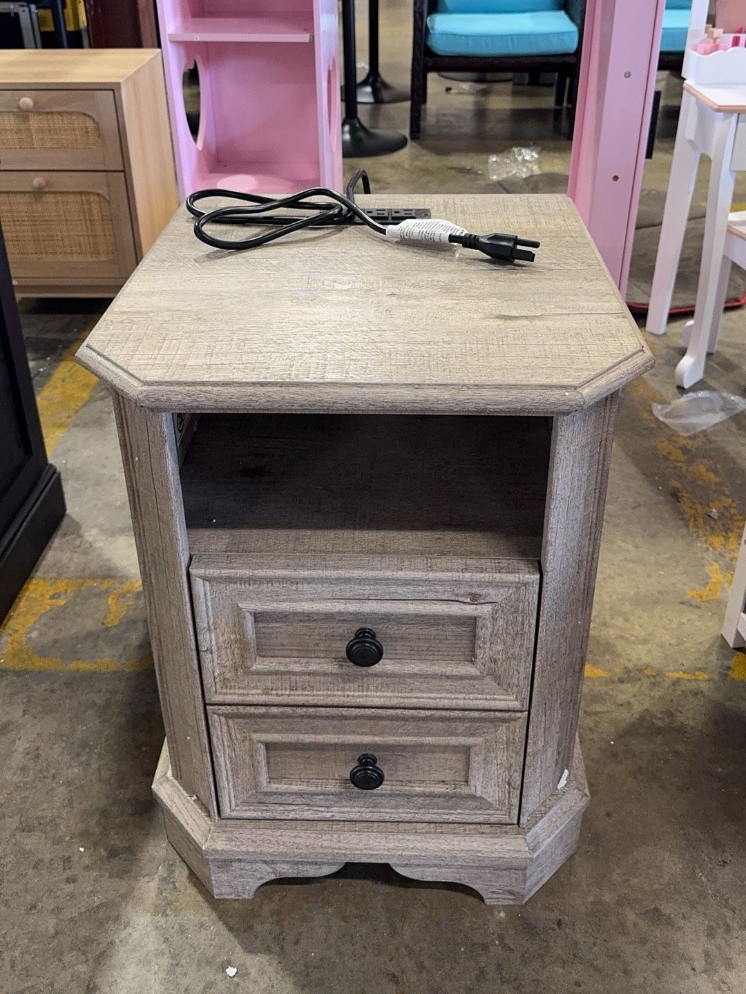 Farmhouse Nightstand with Charging Station