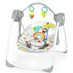 Bright Starts Playful Paradise Portable Compact Automatic Baby Swing with Music, Unisex, Newborn +