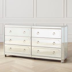 Brand New Simplicity Mirrored 6 Drawer Chest / Silver Leaf