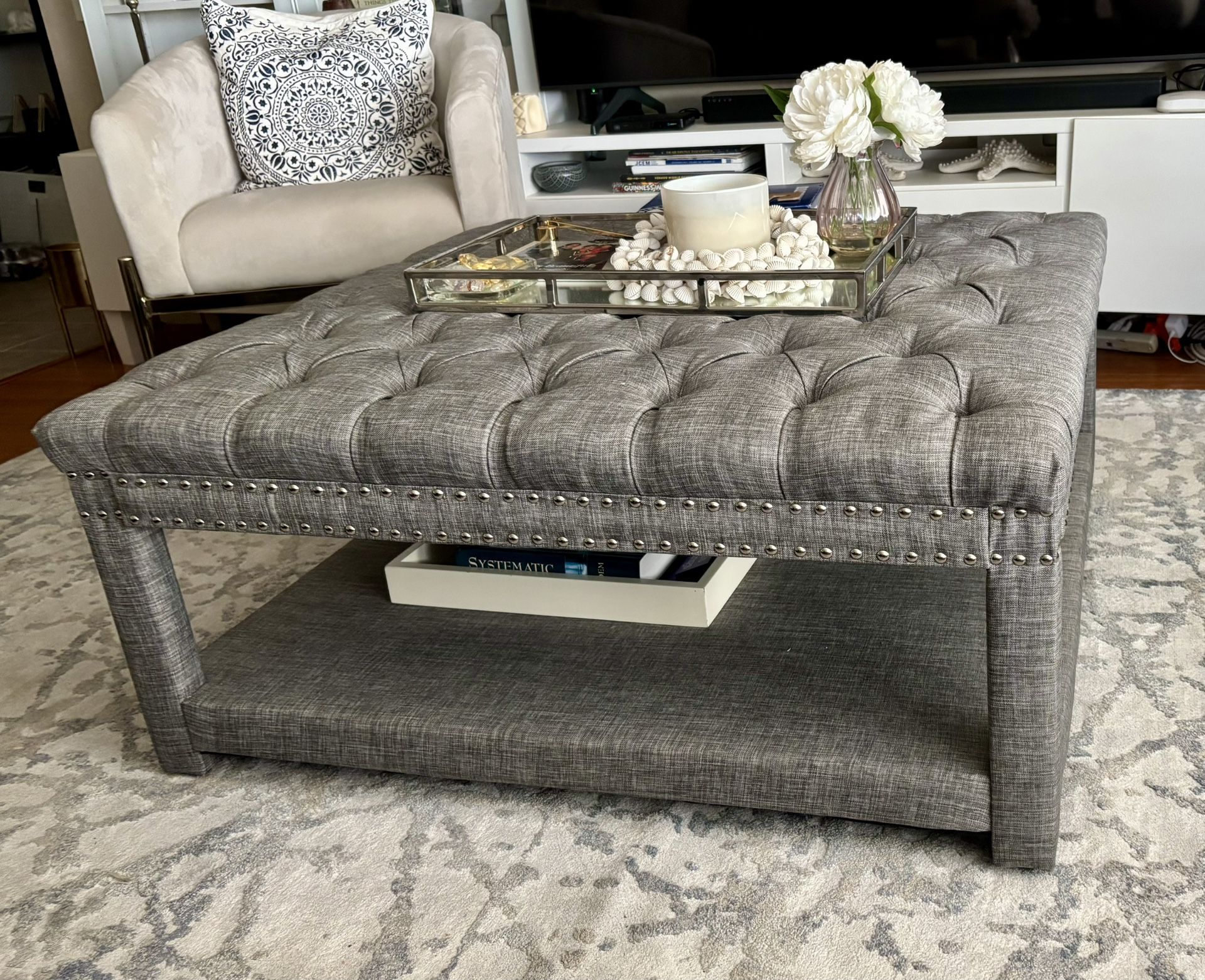 Tufted Square Cocktail Ottoman with Storage 