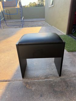 Black Padded Stool with Wood Base