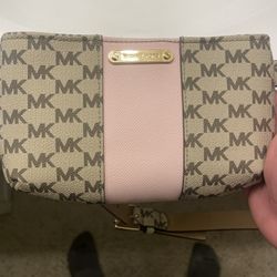 MICHAEL KORS Women’s Attached Fanny Pack Belt Classic Khaki/Pink Adjust 