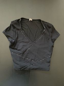Athleta Black V-Neck Top with Rhinestone Detail