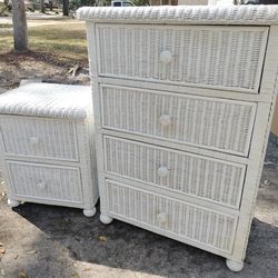 Vintage White Wicker Charm Set ✨ Dresser + Nightstand 🤍