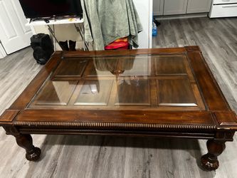 Wood table with glass
