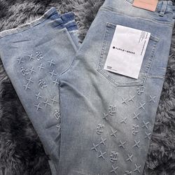 Purple jeans flared light blue washed size 38