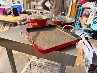 Red Nonstick Cookware Set – 5 Pieces + 2 Glass Lids – $45