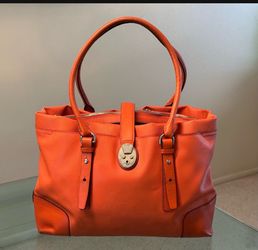 Tumi Villa Turin Leather Lockable Shopper Commuter Tote Bag Deep Rich Orange 73105TNG