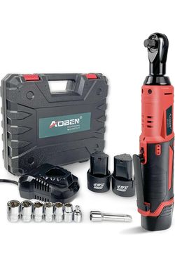 AOBEN Juego de llaves de trinquete eléctricas inalámbricas, kit de herramientas de trinquete de 3/8 pulgadas 12 V con 2 paquetes de batería de iones d