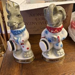 Jim Beam 110th Anniversary Decanter Set Elephant & Donkey Collectible Ceramic