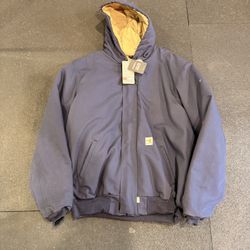 XL Tall Carhartt FR Flame Resistant Duck Navy Lined Zip Hooded Jacket 