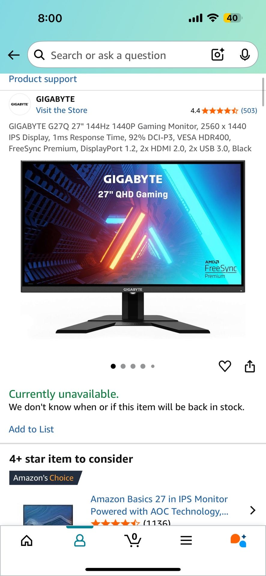 Gigabyte 27 Inch IPS Monitor