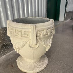 Solid concrete heavy planter- Greek style.. 14 “ around 17” high $70