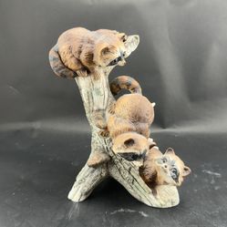 Vintage Home Interiors Raccoon Trio Figurine HOMCO 1978 Masterpiece Figurine