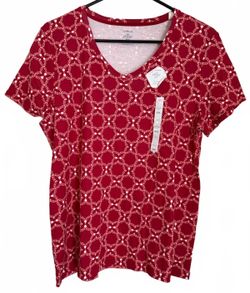Croft & Barrow NEW The Classic Tee Shirt Women's Size XXL Geometric Retro Red
