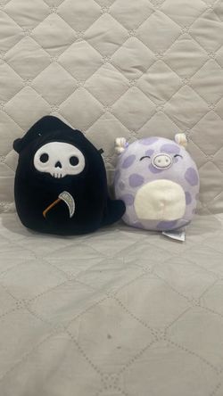 Purple cow & Grim reaper squishmallow