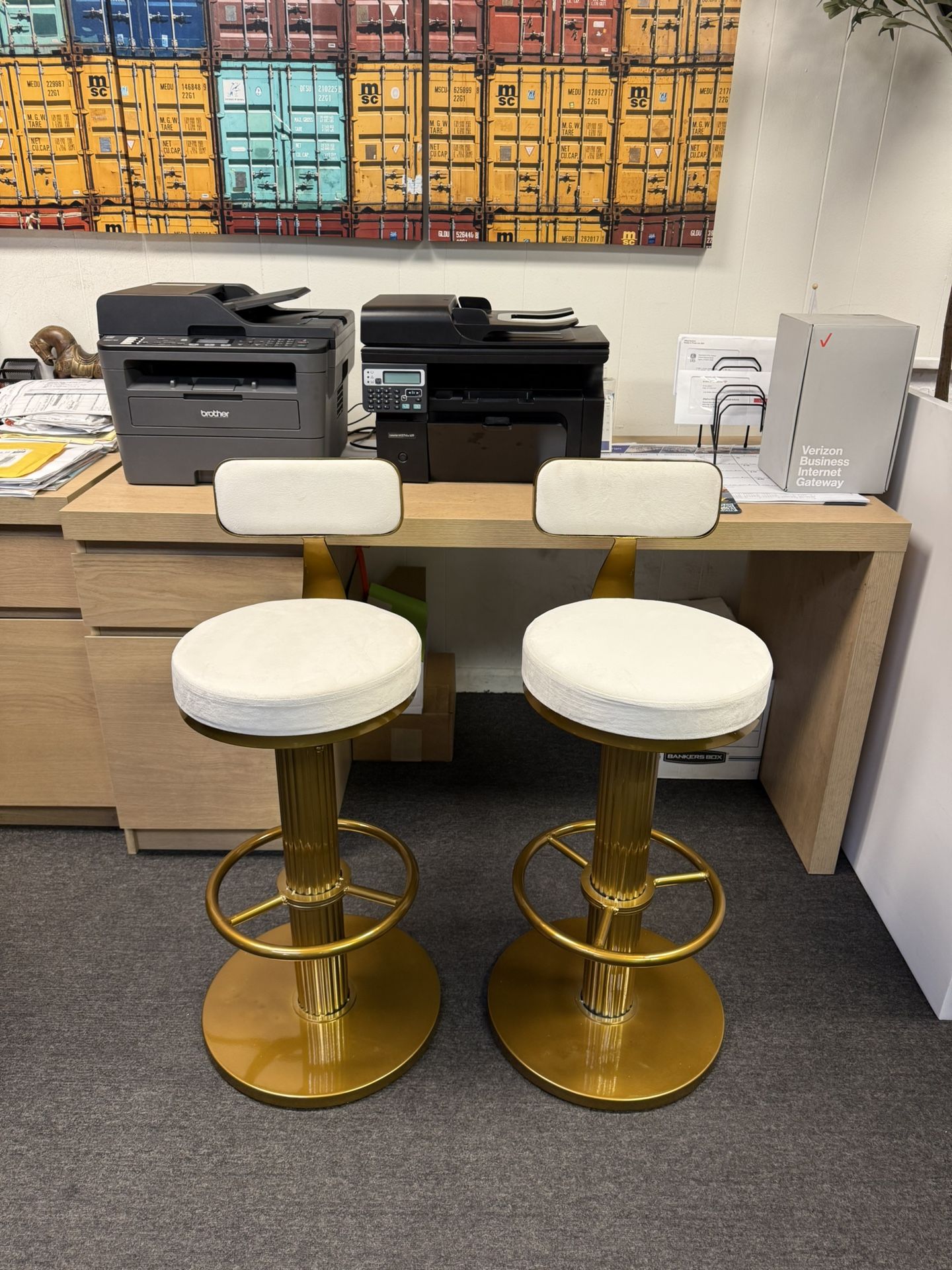 Glam Low Back Gold Bar Stool With Adjustable Height And Swivel - 2 Piece Set White Bar Stool (31”H) 