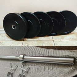 Brand New 305lbs Olympic BUMPER AND BARBELL Weight Plates Set FIRM PRICE 
