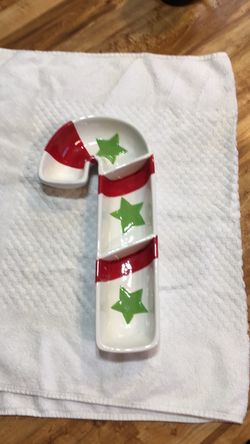 Ceramic Candy Cane Christmas Divided Dish