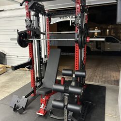 PRO SERIES Ultimate 3-1 Half Rack Functional Trainer w/Smith Machine Bar Bundle | 400lb Stack | Gym Equipment | Fitness | Commercial | Squat Rack