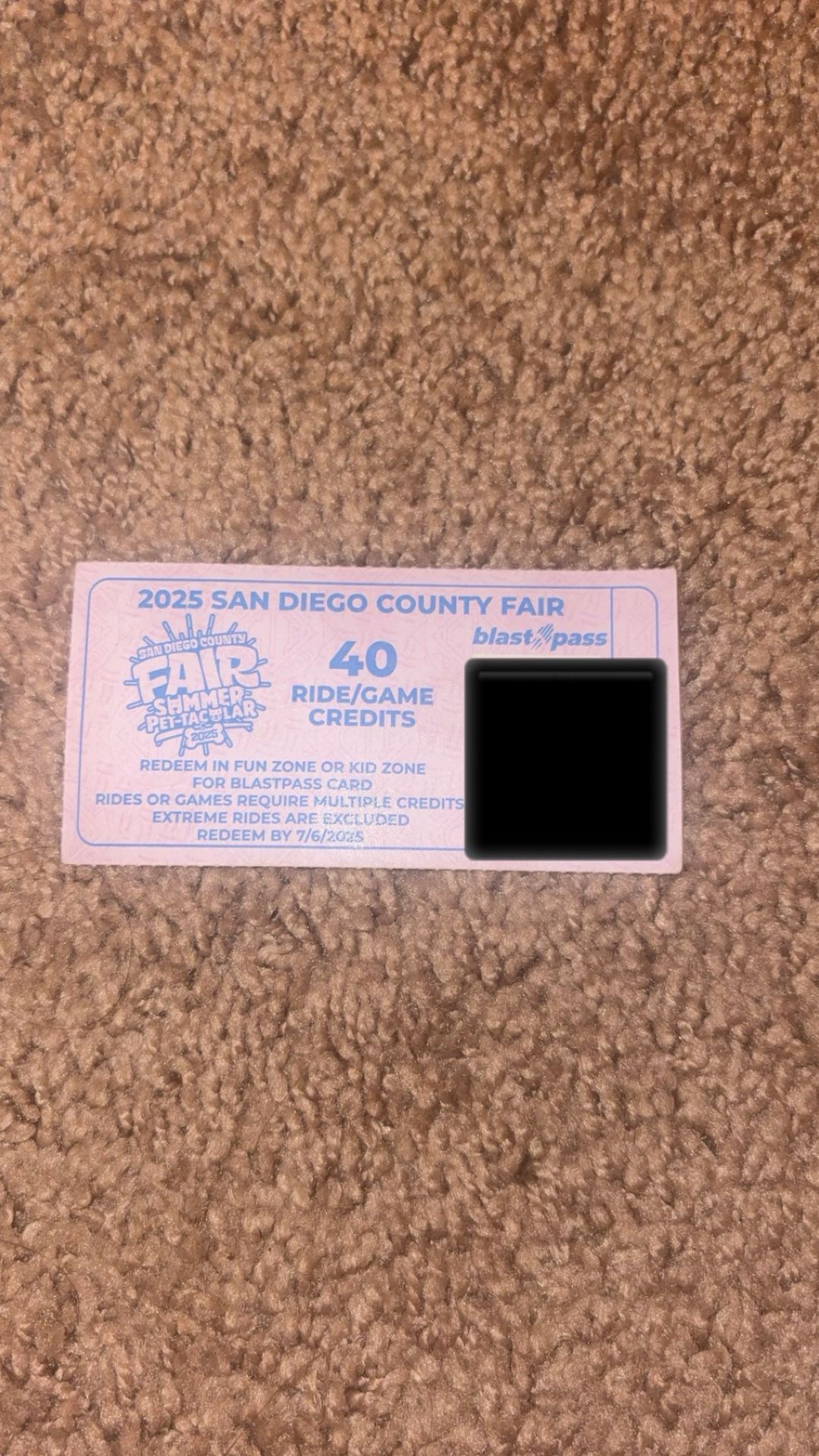 Del Mar Fair 40 Ride/game Credits