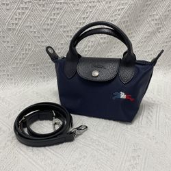 LongChamp Le Pliage Tres Paris Navy Mini pouch with Shoulder Strap