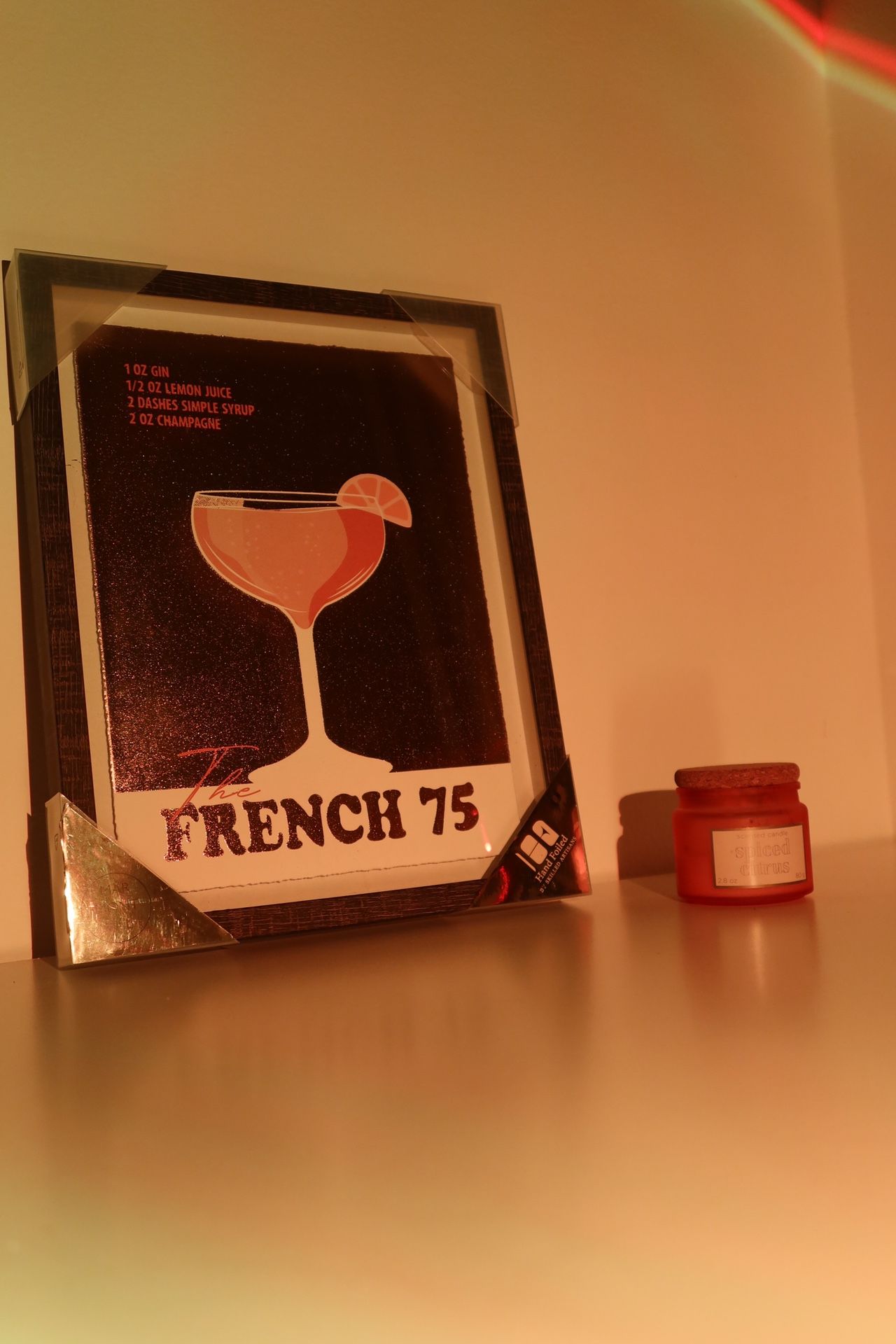 Foiled Cocktail Recipe Frame, Vintage French 75