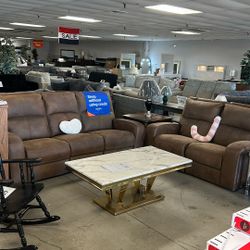 Brown Reclining Sofa & Loveseat Floor Model Sale!
