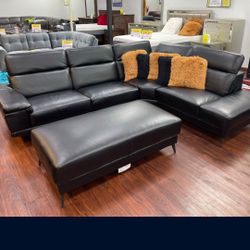 Rio Black Leather Sectional Sofa W/Ottoman---$899---Unreal Pricing!!!---No Credit Needed Financing Available 