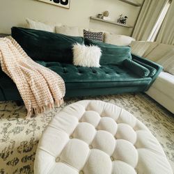Free Delivery! Modern Green Velvet Couch in great condition. Fully Clean from Smoke & Pet free home